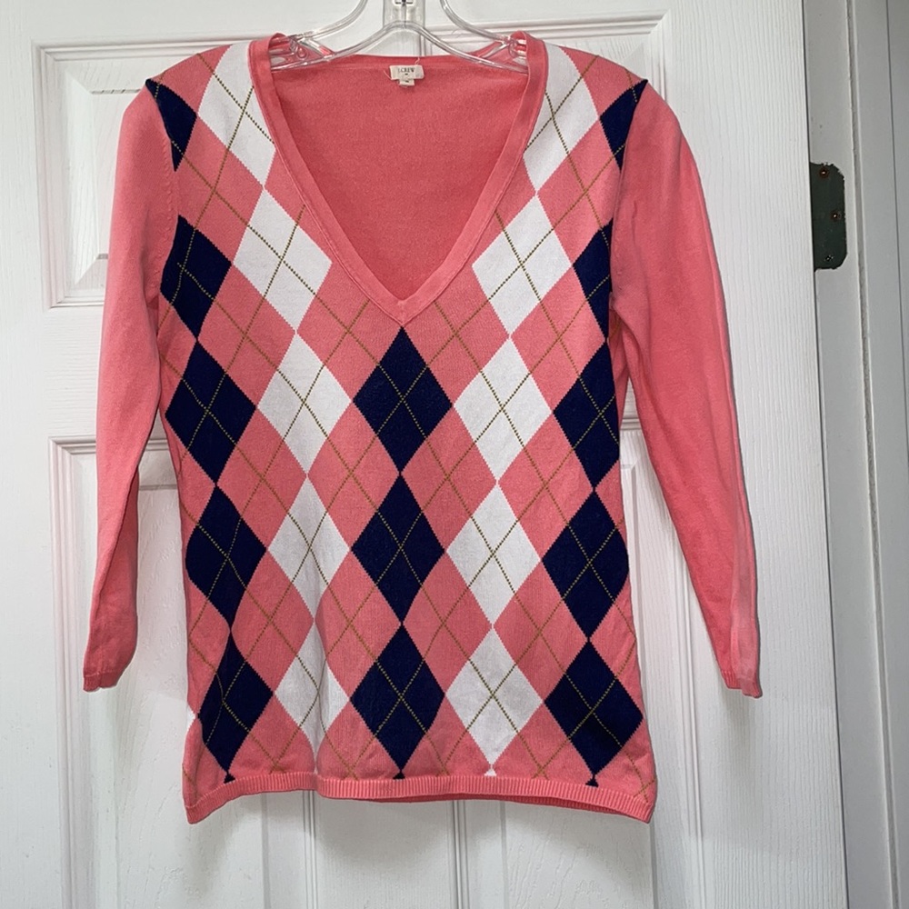 J. Crew pink Argyle sweater Small